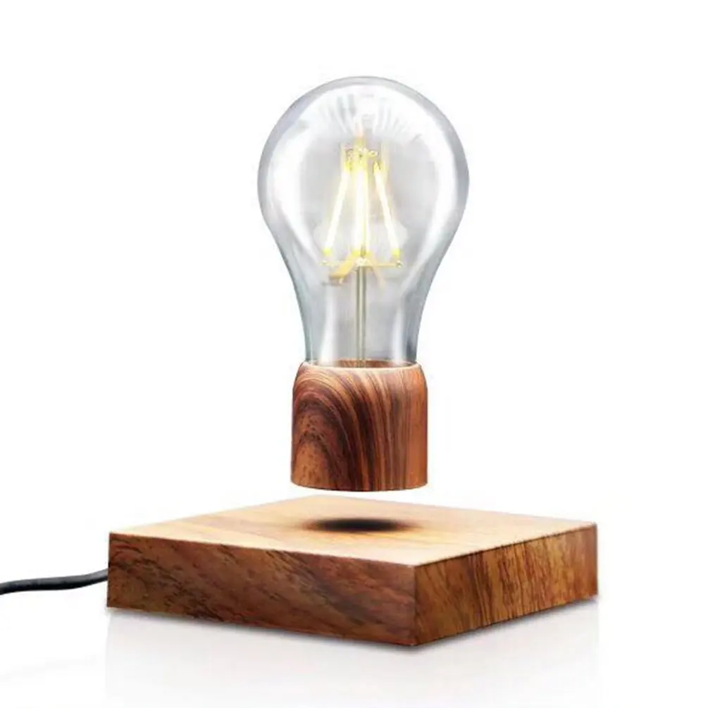 

Creative Magnetic Levitating Light Bulb Desk Wood Grain Floating Lamp Unique Gift Home Office Room Small Night Light Decoration
