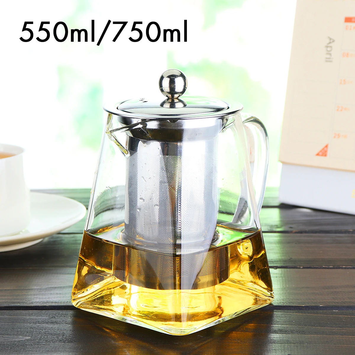 550ml/ 750ml Glass Tea Pot Kettle With Stainless Steel Infuser Filter