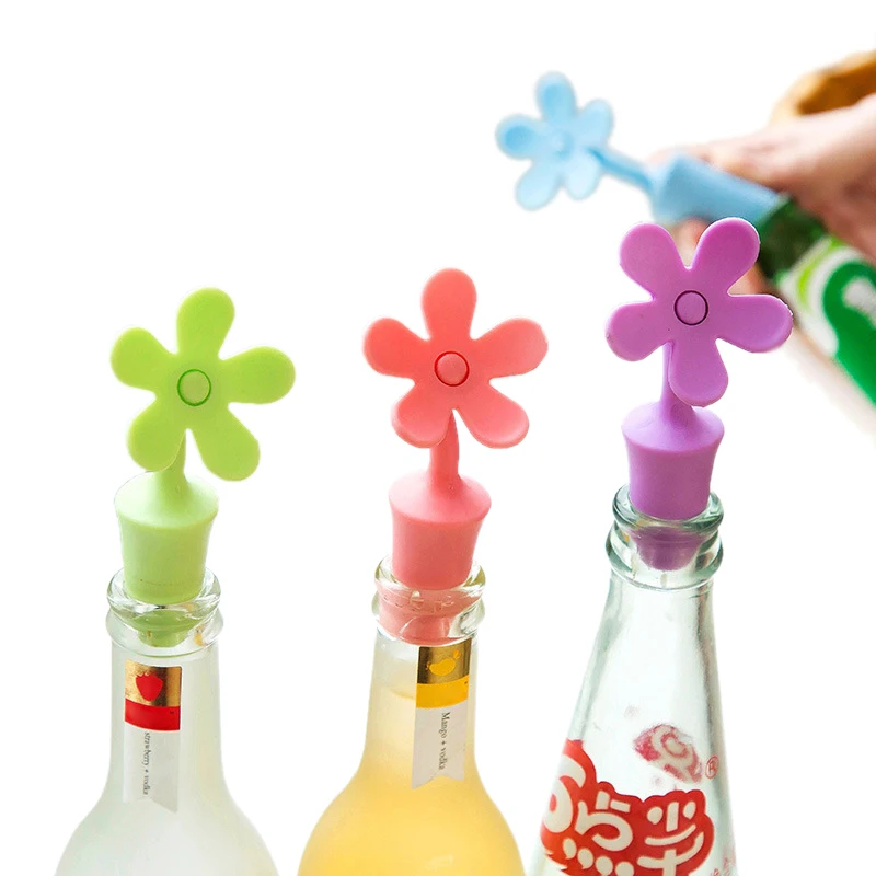 

XZJJA 1pcs Flower Shape Silicone Wine Stopper Beer Champagne Flavouring Bottle Cover Stopper Kitchen Tool Bar Accessories