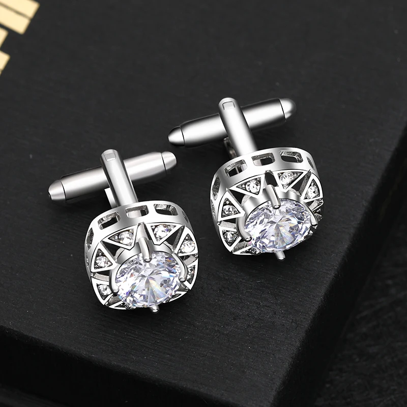 

Modern Design Big White Crystal Cufflinks Curve Men's Wedding Shirt French Casual Cuff Link 2019 Father's Day Gift for Dad