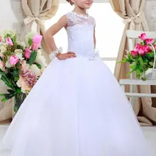 Модные кружевные платья трапециевидной формы с тюлевым вырезом и цветочным узором для девочек на свадьбу, торжественный праздник первого причастия, изготовленный на заказ