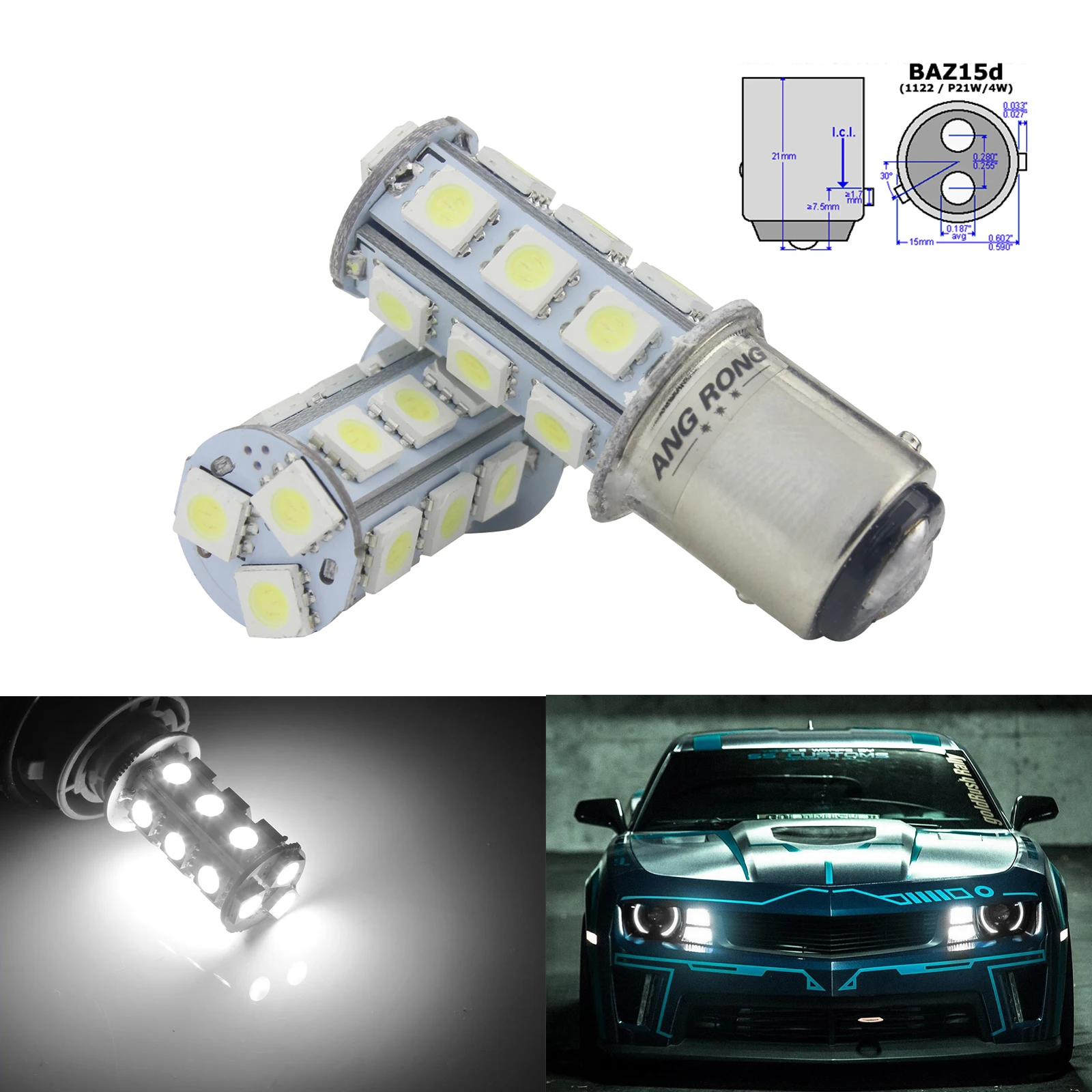 Светодиодный стоп сигнал ANGRONG 2x BAZ15d P21/4w 566 18 SMD для автопарковки белый|Сигнальная