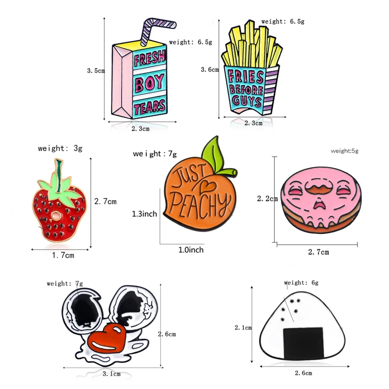 GDHY фрукты Клубника персик брошь пончик яйцо рисовые шарики и картофель фри эмалированные броши значки ювелирное украшение в виде лацкана Brosche