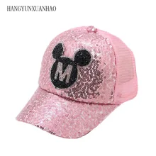 Детская бейсболка с изображением героев мультфильма в стиле хип-хоп, летняя детская солнцезащитная Кепка с блестками и буквами M, бейсболки эластичные для мальчиков и девочек, сетчатая Кепка для детей 2-8 лет