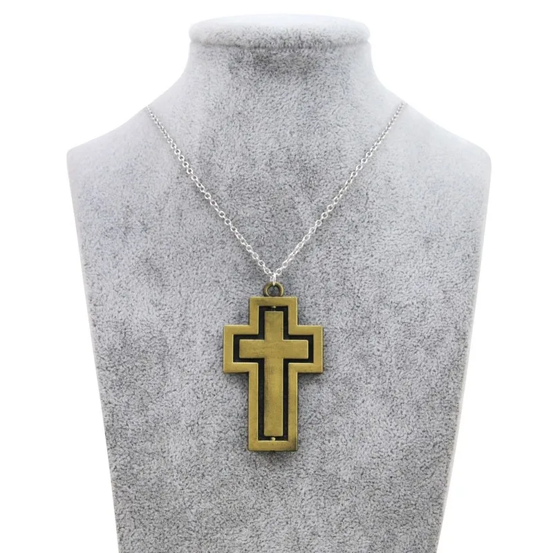 

c New Vintage Gold Rotatable Cross Choker Necklace Women Jesus Crucifix Prayer Chain Necklace Men Christian Jewelry Gift