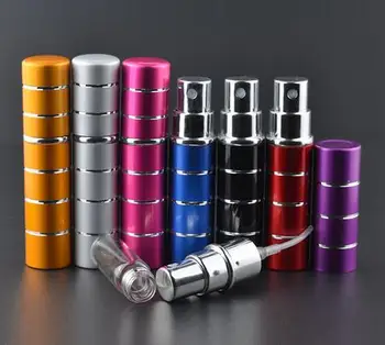 

Refillable Spray 7 Colors 5ml Glass Perfume bottle Atomizer Anodized Aluminum Empty glass Travel
