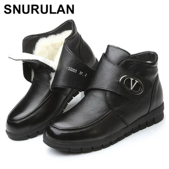 

SNURULAN Women Boots Winter New Fashion Female Wool Warm Snow Boots Woman Genuine Leather Flat Ankle Boots Women Plus Size Shoes