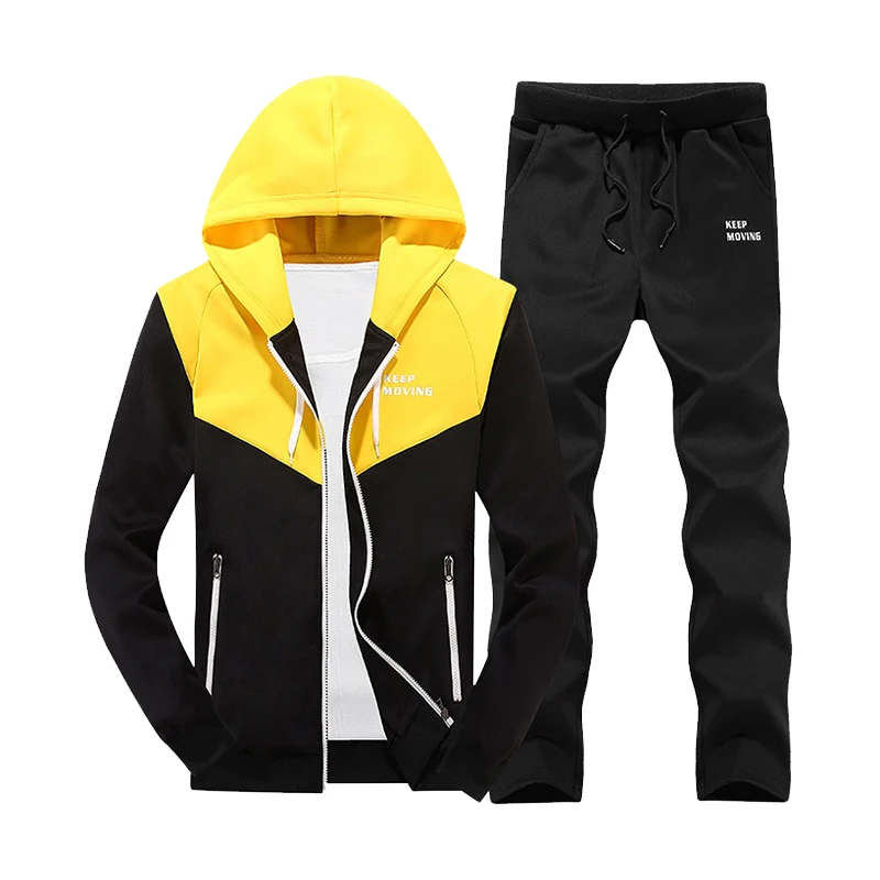 

2019 Fashion Men Set Spring Casual Sporting Suit Male Patchwork Hooded Sweatshirt+Sweatpants Two Pieces Sets Tracksuit Men 4xl