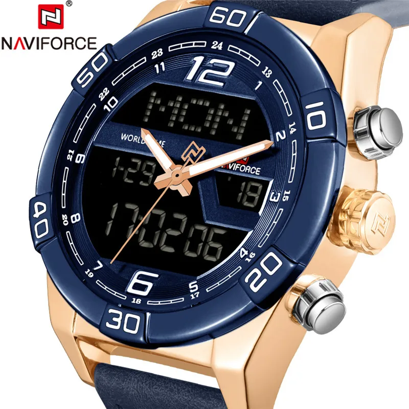 

NAVIFORCE Men Sports Watch Wrist Digital Mens Watches Top Brand Luxury Military Army Leather Band Analog LED Quartz Male Clock