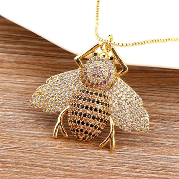 

Fashion Gold Bee Necklace Women European & American Simple Cubic Zirconia Simulated Animal Pendant Choker Collier Fine Jewelry