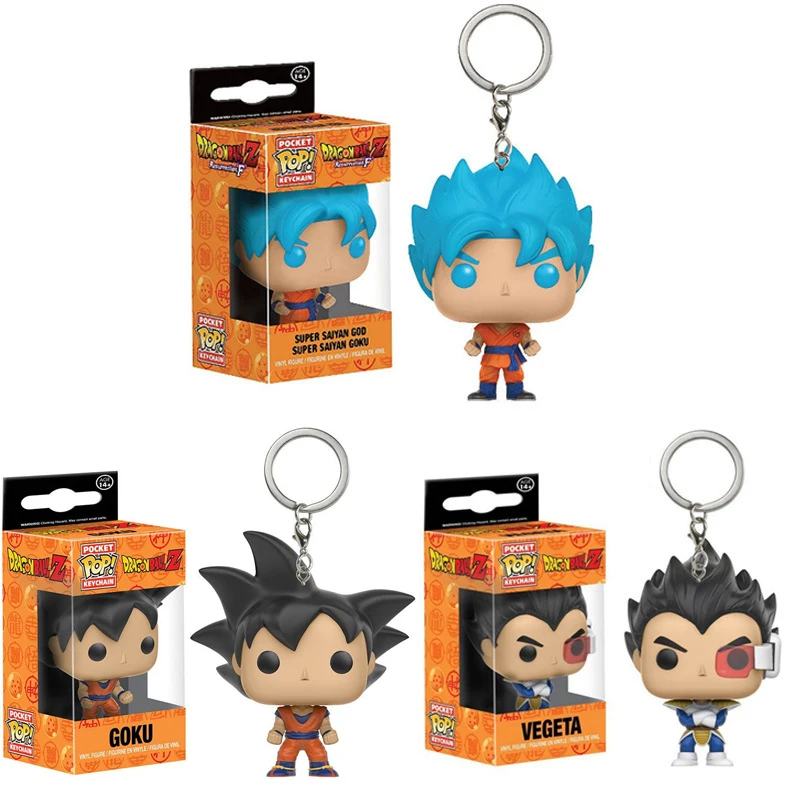FUNKO POP Anime Cute Dragon Ball Keychain Goku Vegeta Super Saiyan Goku PVC action figure collection model toys with Retail Box 