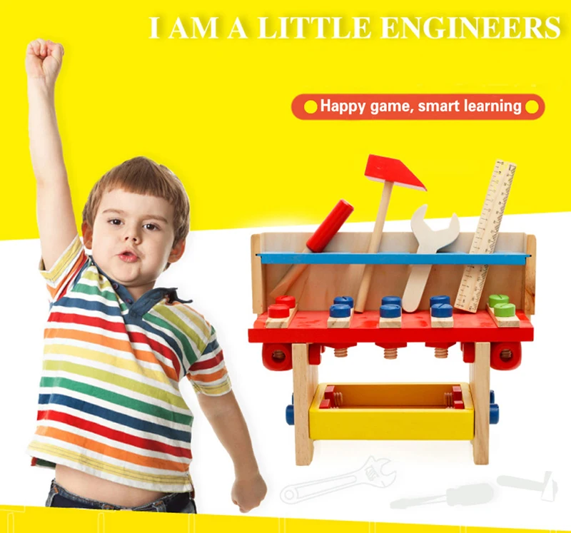 Игрушечный верстак и набор инструментов для малышей-детский инженерный обучающий деревянный стол инструмент для мастерской ролевые игры-набор игрушек All-In-One Tool-b