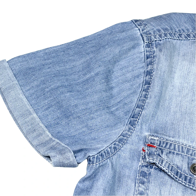 9 Boys Denim Shirts Teens Solid Tops Short Sleeve Shirts Pocket Buttons Kids Junior Clothing Children 4-16 Years