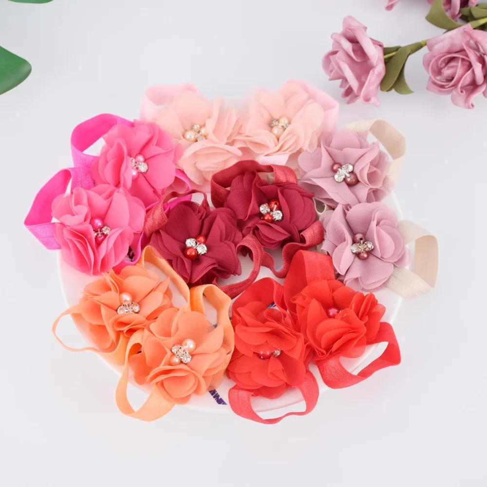 Baby Barefoot Sandals with Chiffon Flower Newborn Sandals Baptism Shoes Baby Girl Shoe Photo Props Birthday Shoes Newborn to 2T