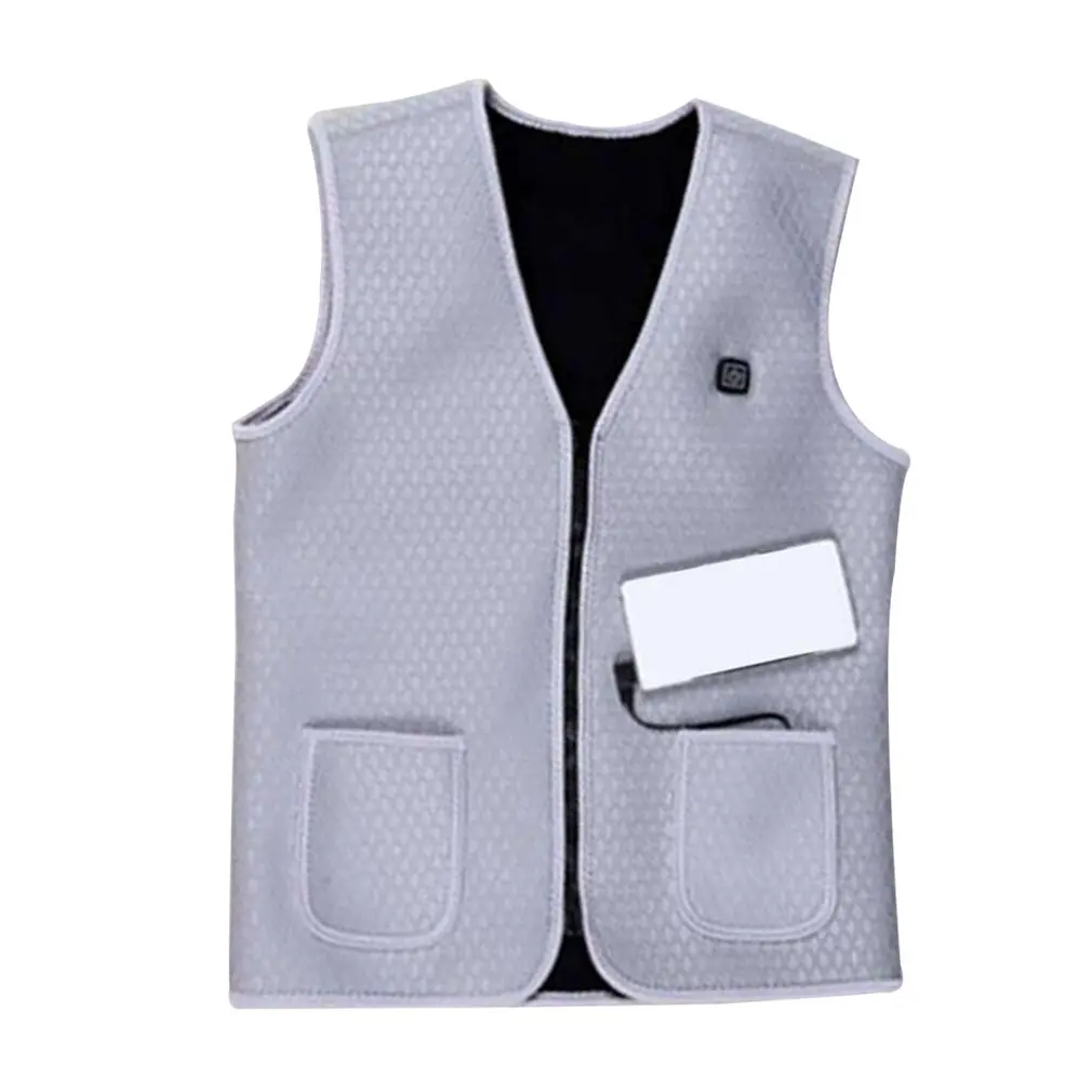 

Gray White Men Sleeveless Vest USB Charging Heated Jacket Winter Clothes For Hiking Climbing Thermal Vest Heater Vest