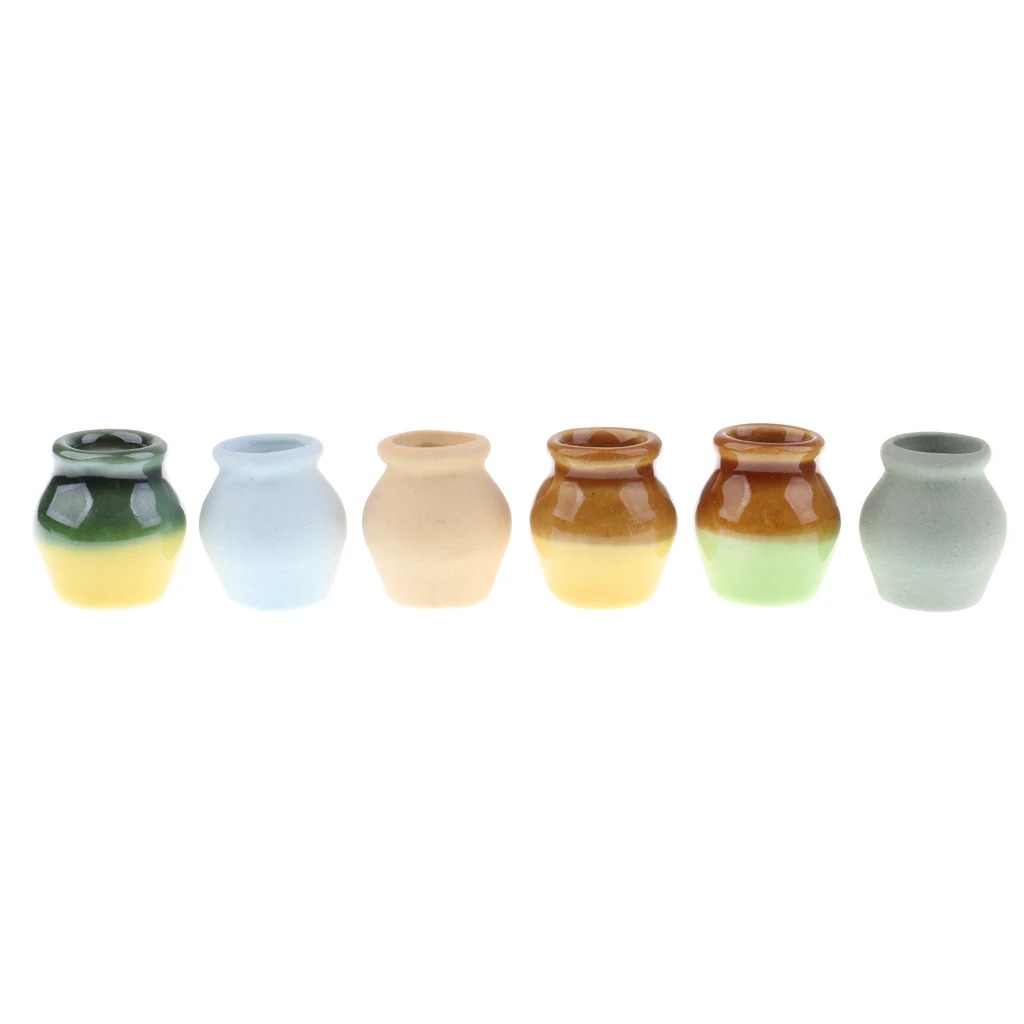 6 Pieces 1/12 Scale Dollhouse Miniature Vase Porcelain Vases Multicolored