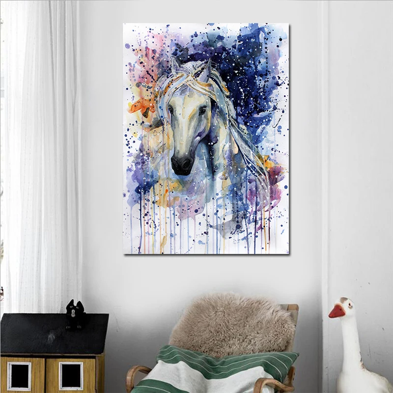 

GOODECOR Watercolor Canvas Posters and Prints Art Abstract Horse Animal Canvas Pictures Oil Art Painting for Livingroom