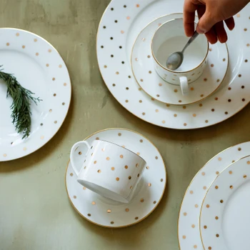 

Golden Wave Point Bone China Coffee Set Dinner Plate Household Simple Japanese style Gold Edge Ceramic Coffee Cup Dish