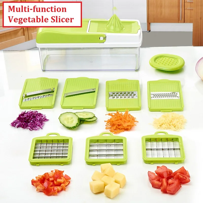 

NEW Multi-function Vegetable Slicer with 7 Dicing Blades Manual Vegetable Cutter Potato Peeler Carrot Grater Kitchen Tools