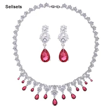 Declaración de moda Collar Pendiente de La Joyería Top AAA Rosa Azul Cubic Zirconia Joyería de La Boda Set