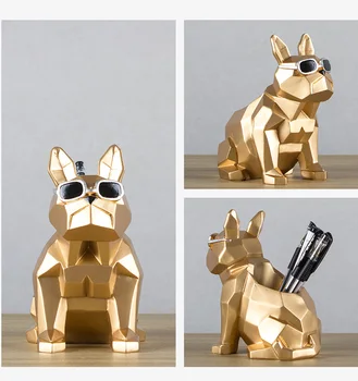 

Modern minimalist creative display, cool dog, makeup pen, French Bulldog fashion business office desktop Ornament storage box