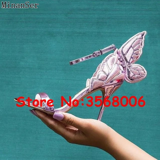 Wholesale amazing multi-color 3D butterfly open toe thin heels sandals wedding party bridal shoes sexy ankle wrap stiletto heels