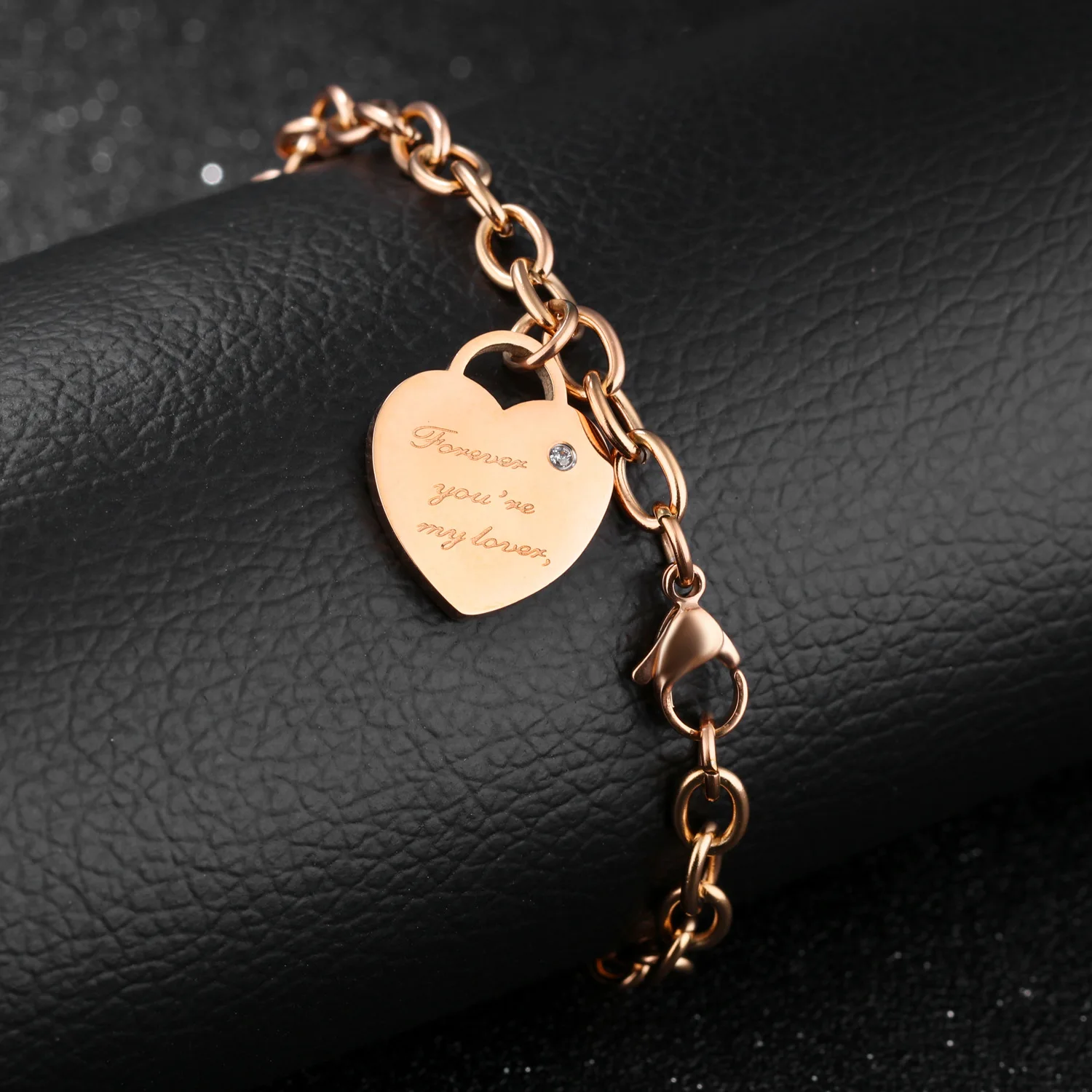 SILVER PLATED MADE WITH LOVE HEART LINK CHARM BRACELET BANGLE FREE UK POST HB