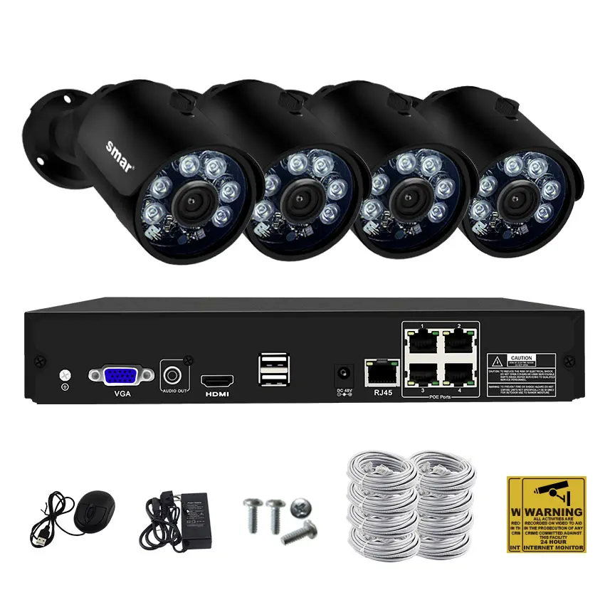 Smh.265 POE Система безопасности 8CH 4CH 4MP HDMI POE NVR Комплект Металл 4MP ИК наружная CCTV IP камера P2P комплект видеонаблюдения