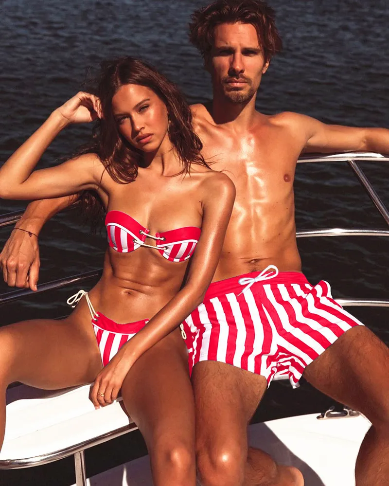 

Couple Swimwear Bikini&beach Shorts Sexy Brazilian Bikini Thong Stripe Swimwear Push Up Bathing Suit Women&men Swim Suit Biquini