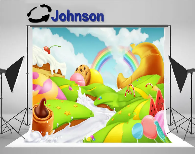 candy cake Sweet Landscape Rainbow clouds photo backdrop Vinyl cloth High quality Computer print children kids background | Электроника