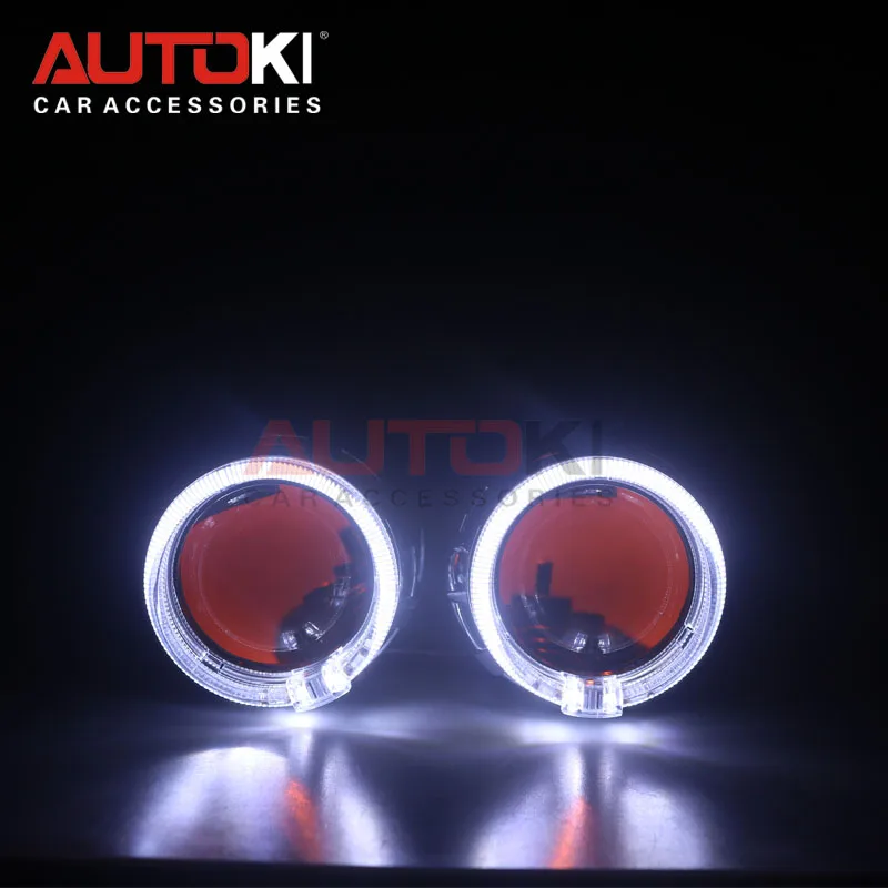 

Autoki LED Angel Eyes+ Bi Xenon Lens Projector Headlight+devil eyes Car Retrofit DIY Daytime Running Lights Feature 2.5'' H4 H7