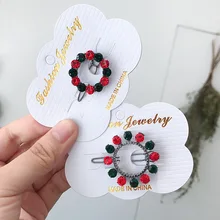 1 ПК заколки для девочек Простой Круглый Циркон с украшением в виде кристаллов рождественско-красного и зеленого цветов, заколка для волос, застежка-лягушка Хэллоуин заколка для волос, G0405