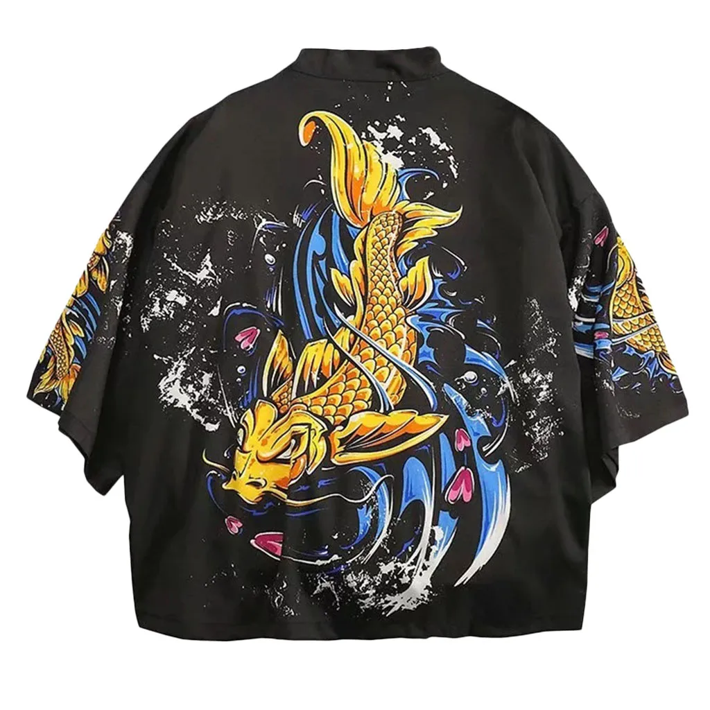 Harajuku мужские топы кимоно кардиган пальто лето весна одежда мужской свитер индивидуальность печати Блузка для мужчин верхняя одежда Горячая - Цвет: M