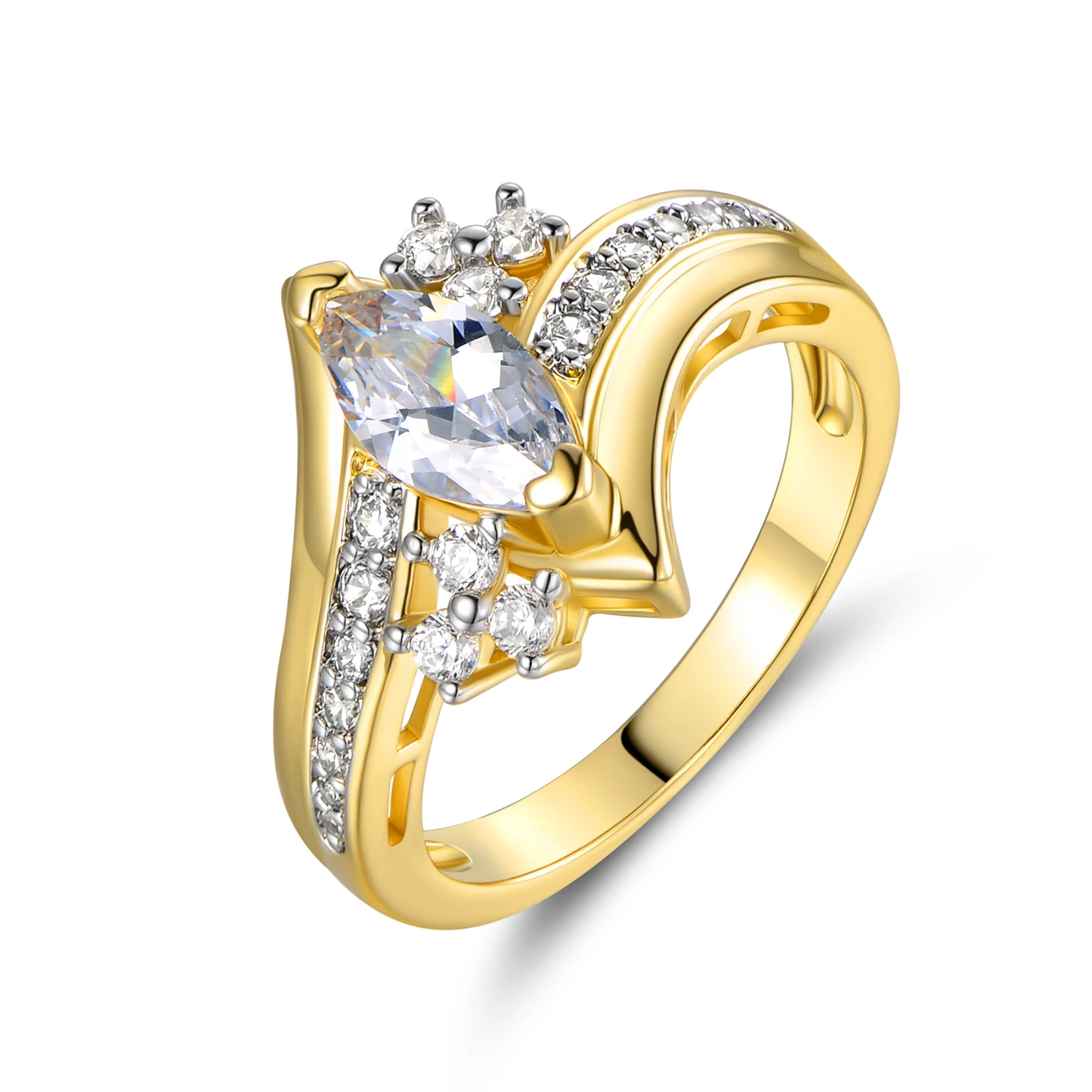 Gold Plated & Marquise-Cut Cubic Zirconia Engagement Ring (1)