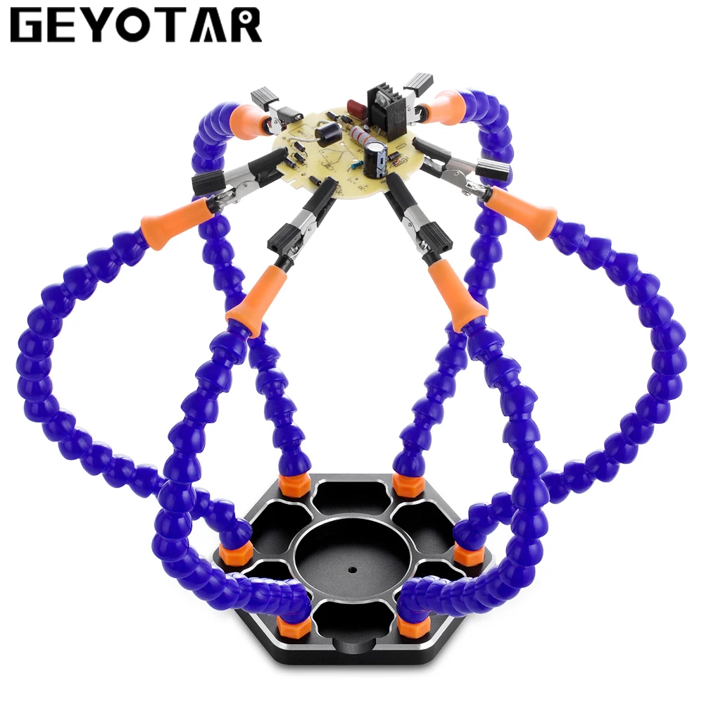 

GEYOTAR Helping Hand Soldering Station Third hand tool with 6pcs Flexible Arms for PCB Board welding tools