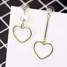 Wild Heart Earrings Asymmetric Rhinestone Simulated Pearl Dangle Earrings For Women Accessories Female Fashion Jewelry Gift pair of stylish rhinestone flower asymmetric design earrings for women