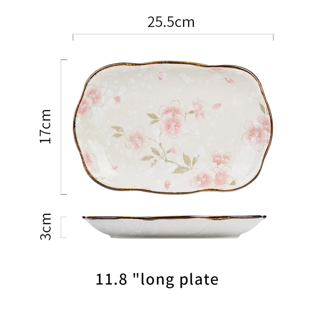 MDZF SWEETHOME рисовый салат суп чаша стейк тарелка сервировочное блюдо японская вишневый цвет ручная роспись керамическая посуда - Цвет: 11.8in long plate