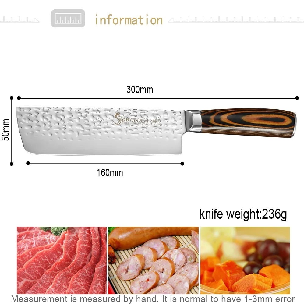 SOWOLL японский кухонный нож шеф-повара из нержавеющей стали 7 дюймов разделочный нож с цветной деревянной ручкой кухонный нож Nakiri инструменты для приготовления пищи - Цвет: Type A