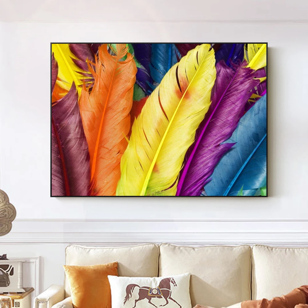 Colorful Feather Wall Posters And Prints Fashion Color Feather Canvas