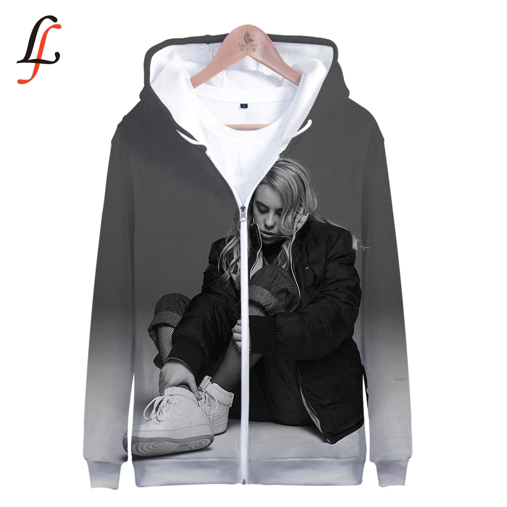 Najtaniej Billie Eilish harajuku 3D bluzy z kapturem na zamek 2019 Modis K modna bluza Bangtan Boys kobieta fani bluzy kobiety mężczyźni Zipper Casual