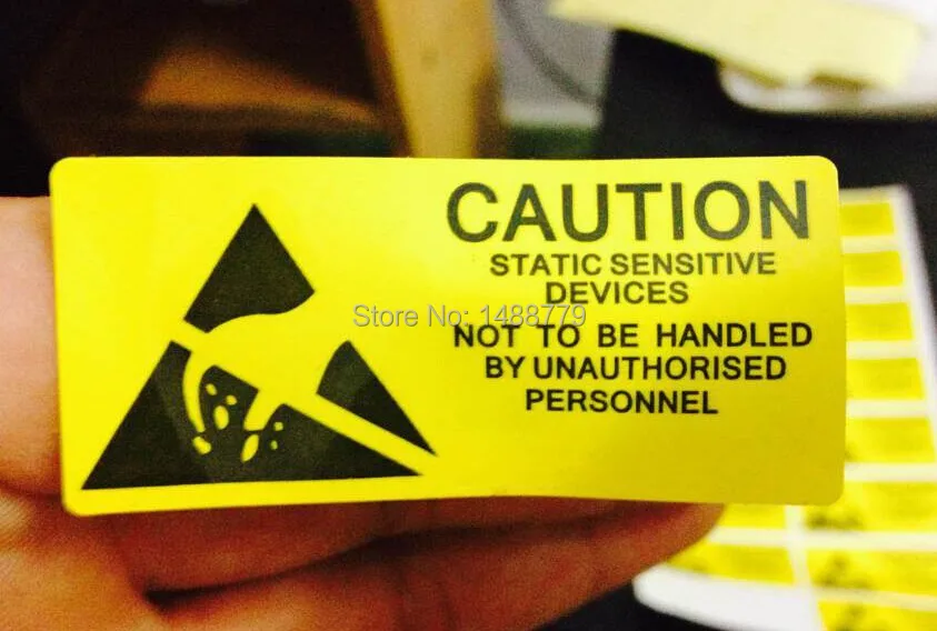 

PVC synthetic paper stickers ADHESIVE Warning Label Reminder for ESD Static Sensitive Device Electronic Components CHIPSET, PCBs