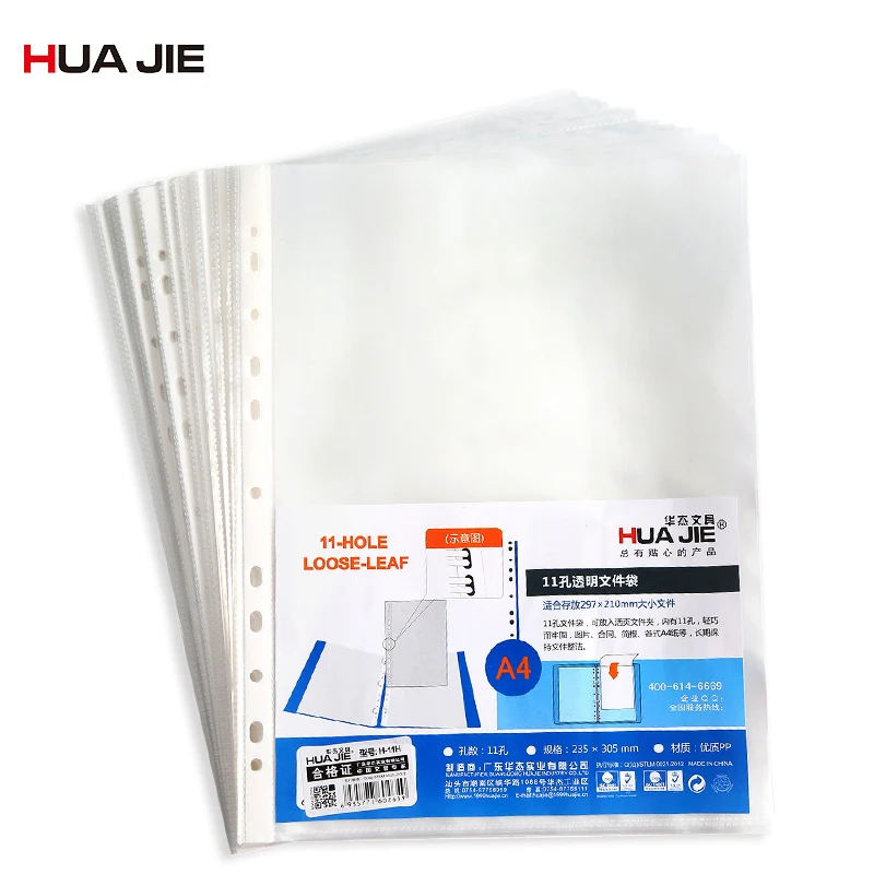 

Transparent Punched 50/100Pcs A4 Loose Leaf File Document Bag 11 Holes Document Paper Storage Organizer Office Supplies H-11TH