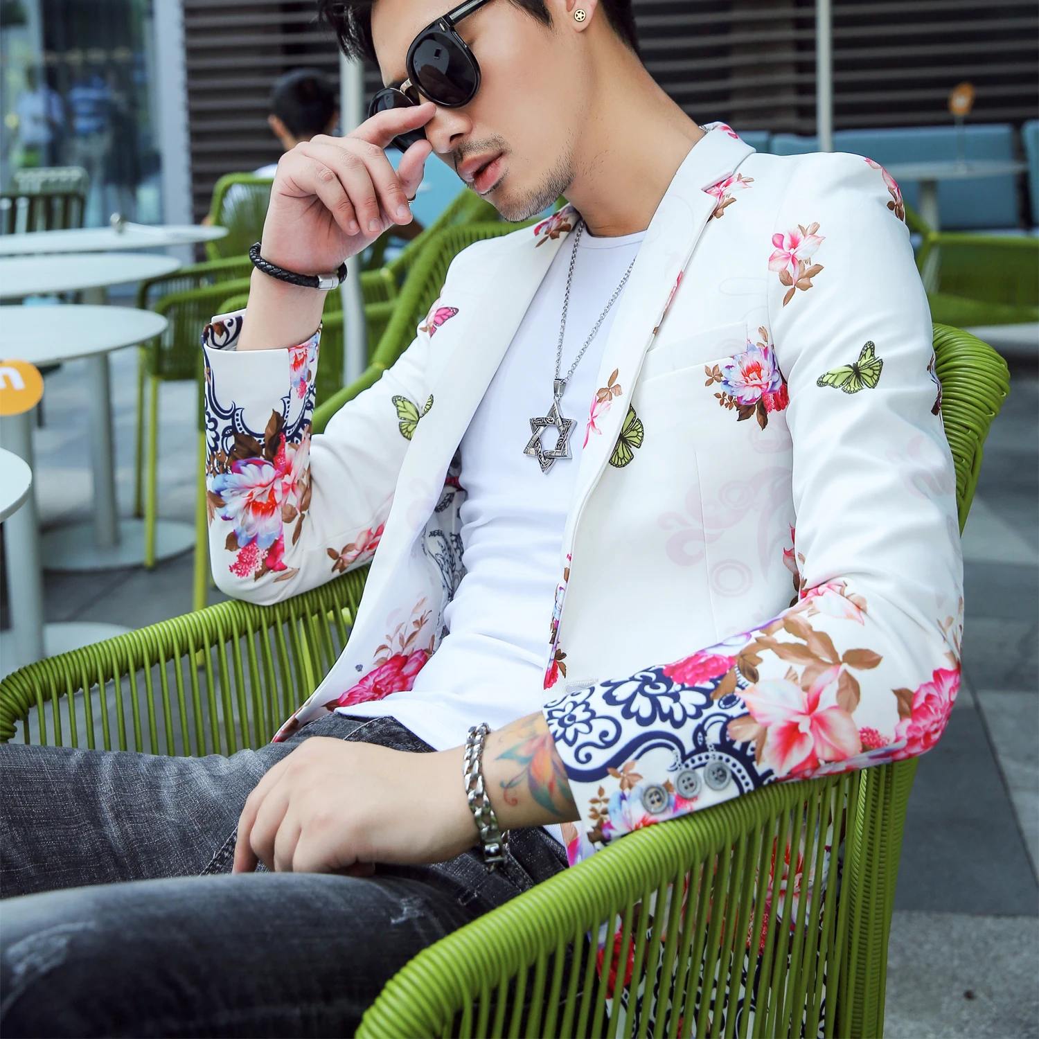 

Floral Print Blazer Hombre Mens Stylish Blazer 2019 Autumn Prom Blazers For Men Slim Fit Korean Style Suit Jacket Men