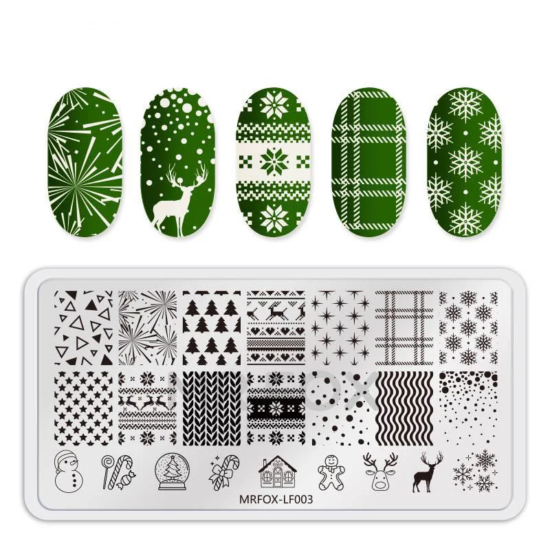 3PC mrfox Series Nail Stamping Plates Christmas Template 12.5cm Stamping For Nails Snowman Snowflake Elk Stencils for nails