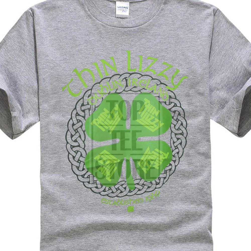 Тонкая черная футболка Lizzy Men'S Four Leaf Clover - Цвет: Серый