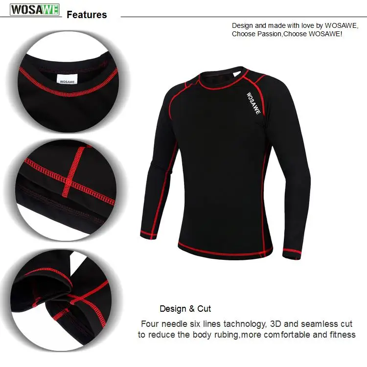 WOSAWE термо флис Велоспорт Джерси длинный цикл одежда для мужчин на открытом воздухе Спортивное компрессионное белье теплая зимняя базовая одежда