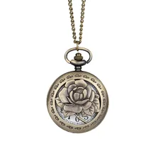 Reloj de bolsillo de cuarzo de flor Rosa antiguo Vintage COLLAR COLGANTE cadena reloj mujeres hombres regalos de cumpleaños LXH