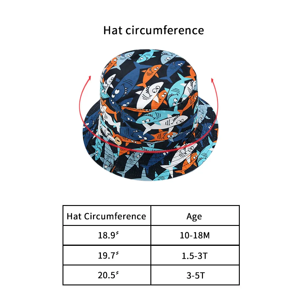 7Sharks Pattern Baby Boy Bucket Sun Hat Kids Girls Summer Beach Fisherman Basin Cap Quick-Drying Toddler Bonnet Chinstrap Stay On