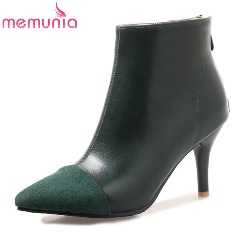 

MEMUNIA 2018 fashion ankle boots women mixed colors pu+suede autumn winter shoes sexy high heels boots female big size 33-46