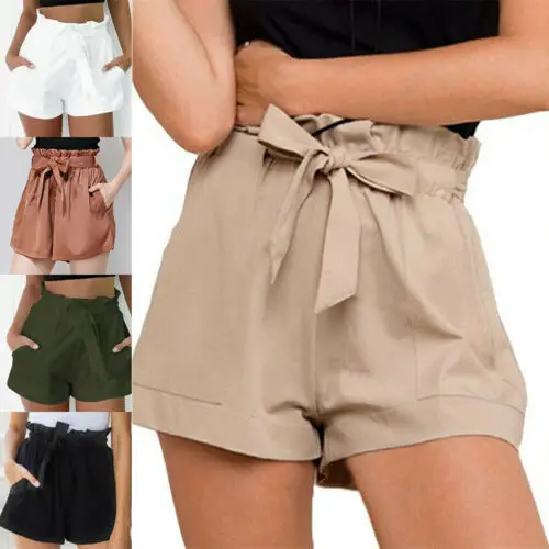 

Hot Womens Girls Sexy Drawstring High Waist Paper Bag Tie Belt Shorts fashion Ladies Summer Beach Trouser S-XL